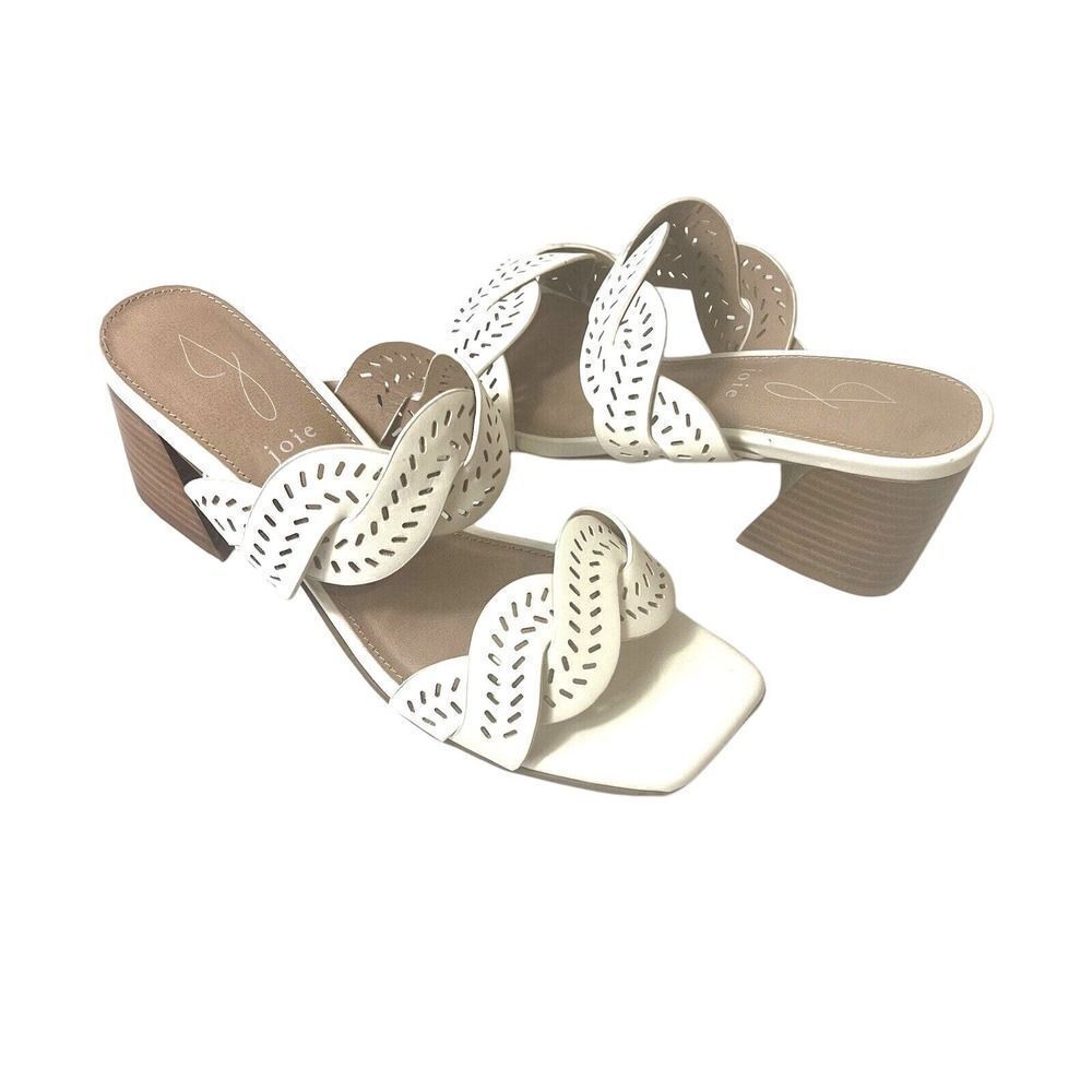 Joie Slip On Strap Comfort Sandal Ivory Cutout Faux Leather Womens 6.5M Mid Heel
